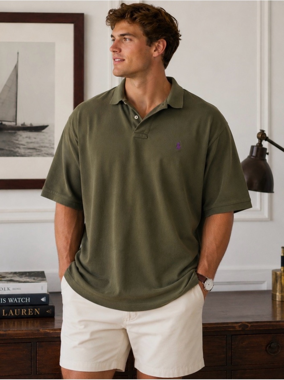 Polo Ralph Lauren Men's Olive Green Polo Shirt 3XL Big Purple Pony